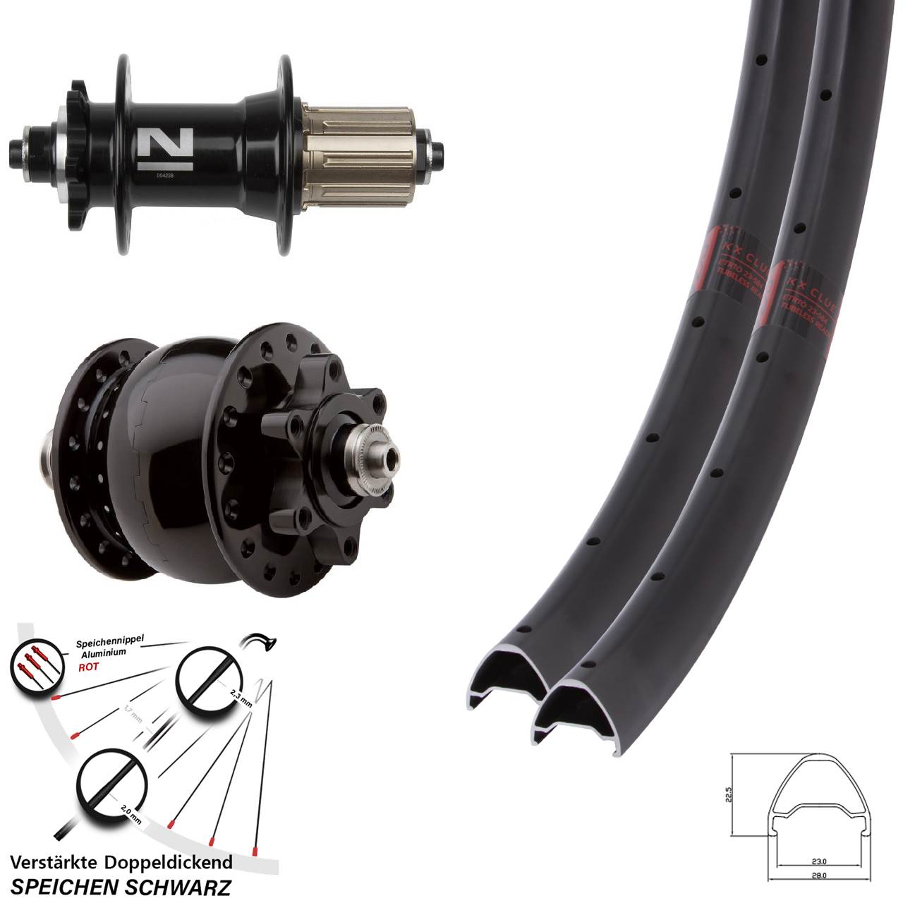 SON 28 Disc 6-Loch Zoll KX Clue Novatec D-042 SB Laufradsatz für Schnellspanner 8-11 fach