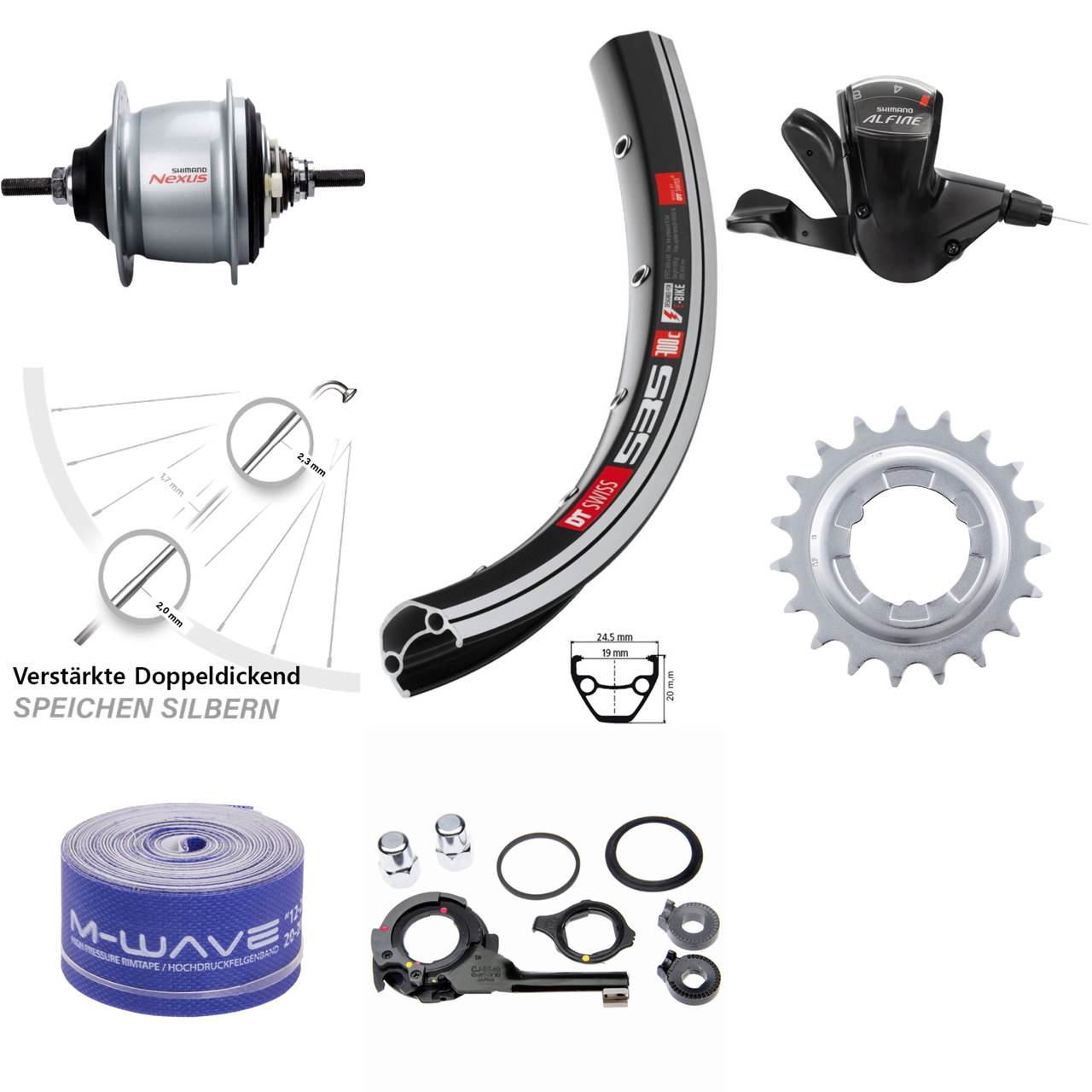 28 Zoll DT Swiss 535 Shimano Nexus 8 Gang Hinterrad mit Freilauf