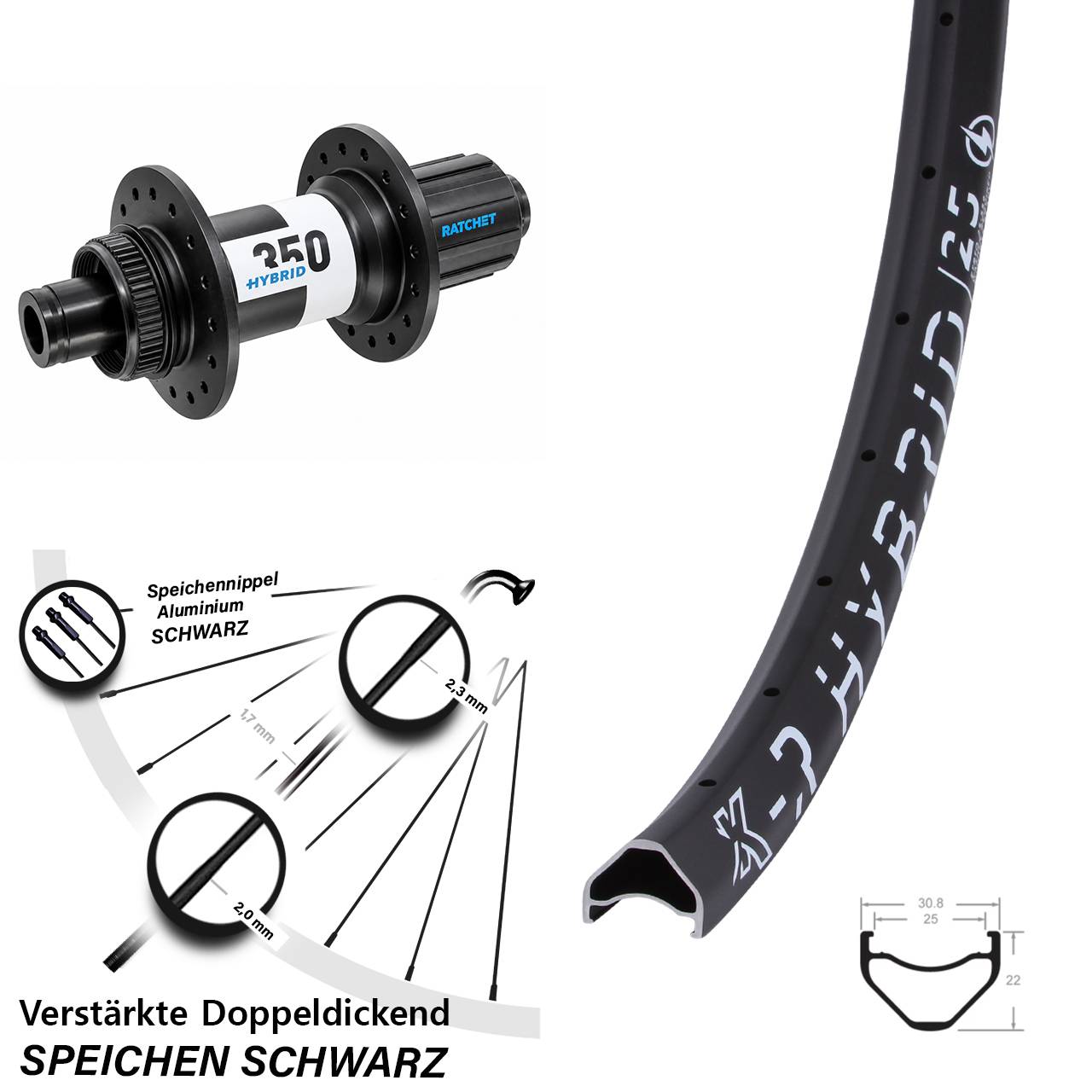 Boost Centerlock Hinterrad 12x148 29 Zoll KX-R Hybrid 25 DT Swiss 350 8-11 fach