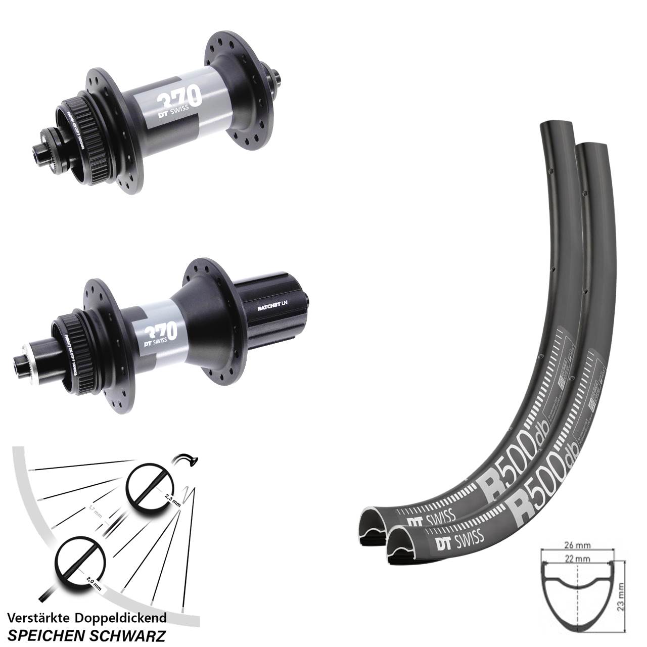 29 Zoll DT Swiss R500 370 Disc Laufrad-Satz für Schnellspanner 8-12 fach HG