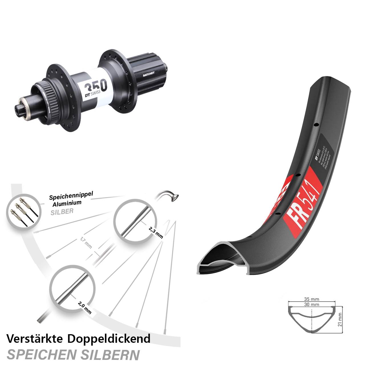 DT Swiss FR 541-350 29 Zoll Disc Laufrad für Schnellspanner Boost 8-11 fach