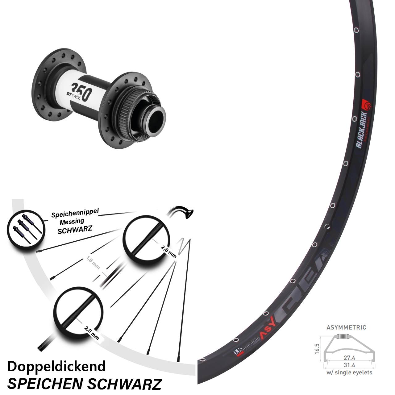 DT Swiss 350 Centerlock 15x100 mm Rodi Ready 27 Vorderrad 27,5 Zoll Steckachse