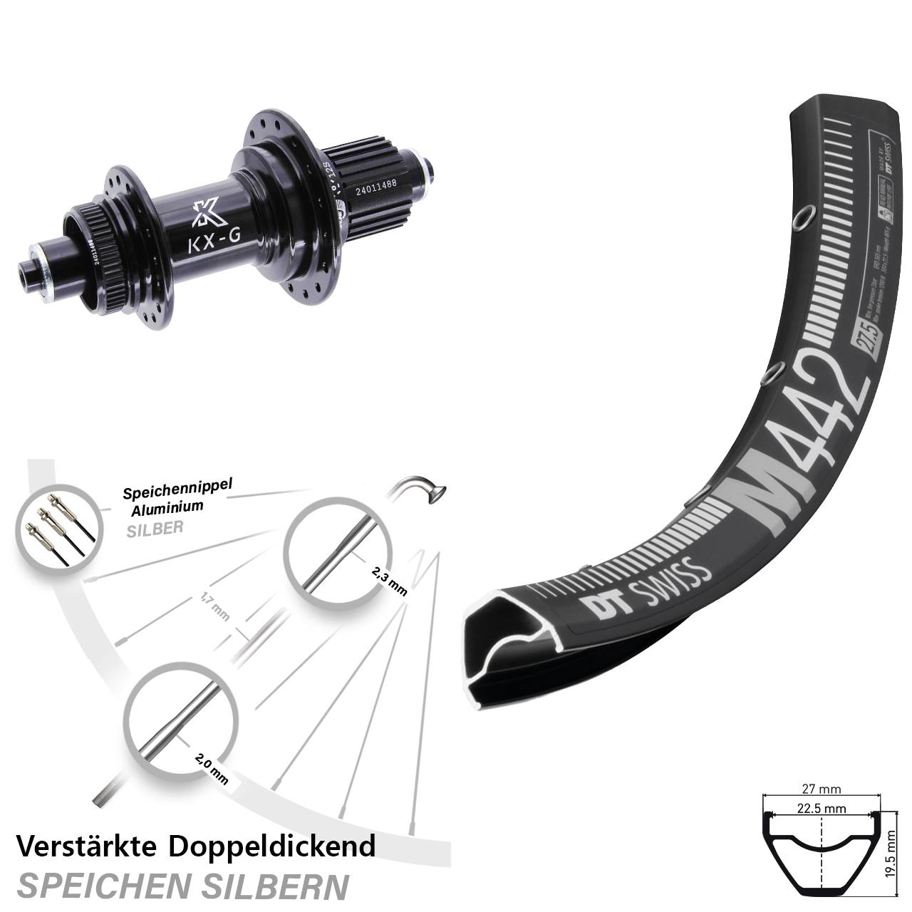 DT Swiss M 442 KX-G 28 Zoll Disc Laufrad QR Micro Spline