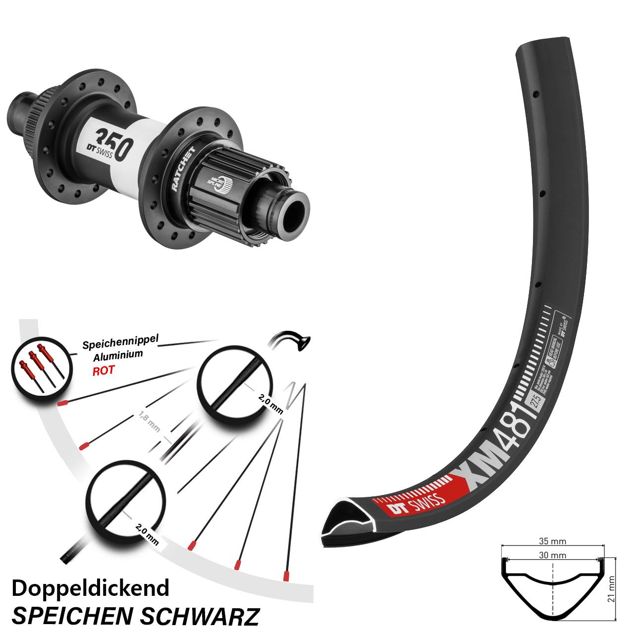 27,5 Zoll Hinterrad DT Swiss XM 481 350 Centerlock Micro Spline 12x148