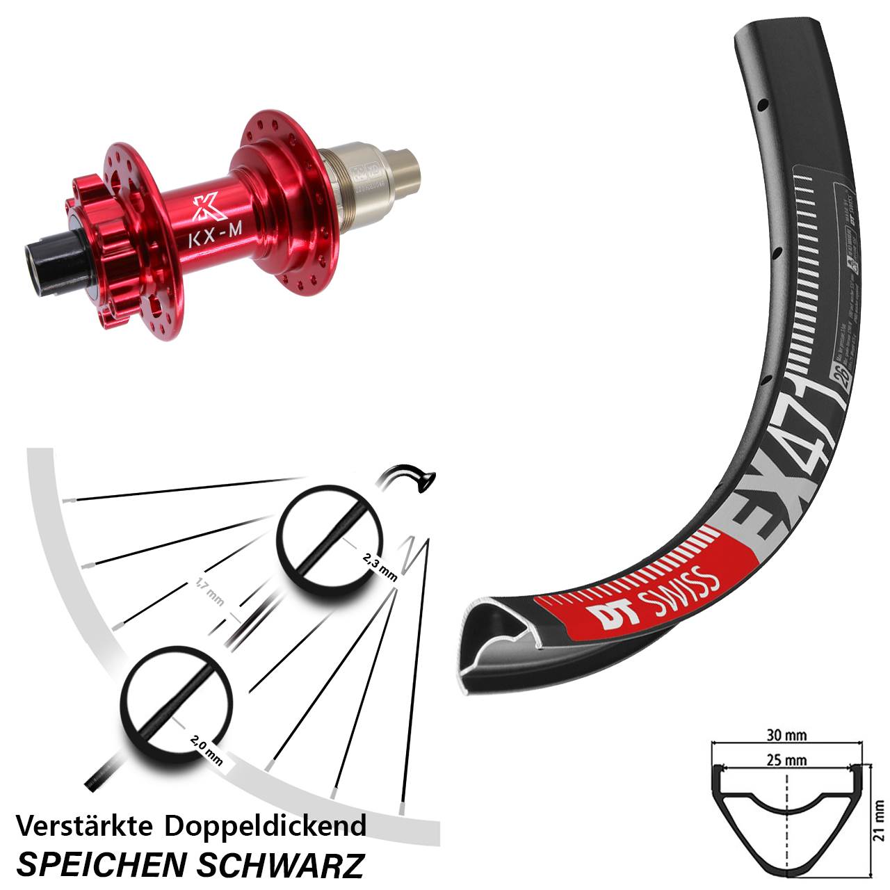 DT Swiss EX471 KX-M rot 29 Zoll Hinterrad 12x142 Disc Sram XD