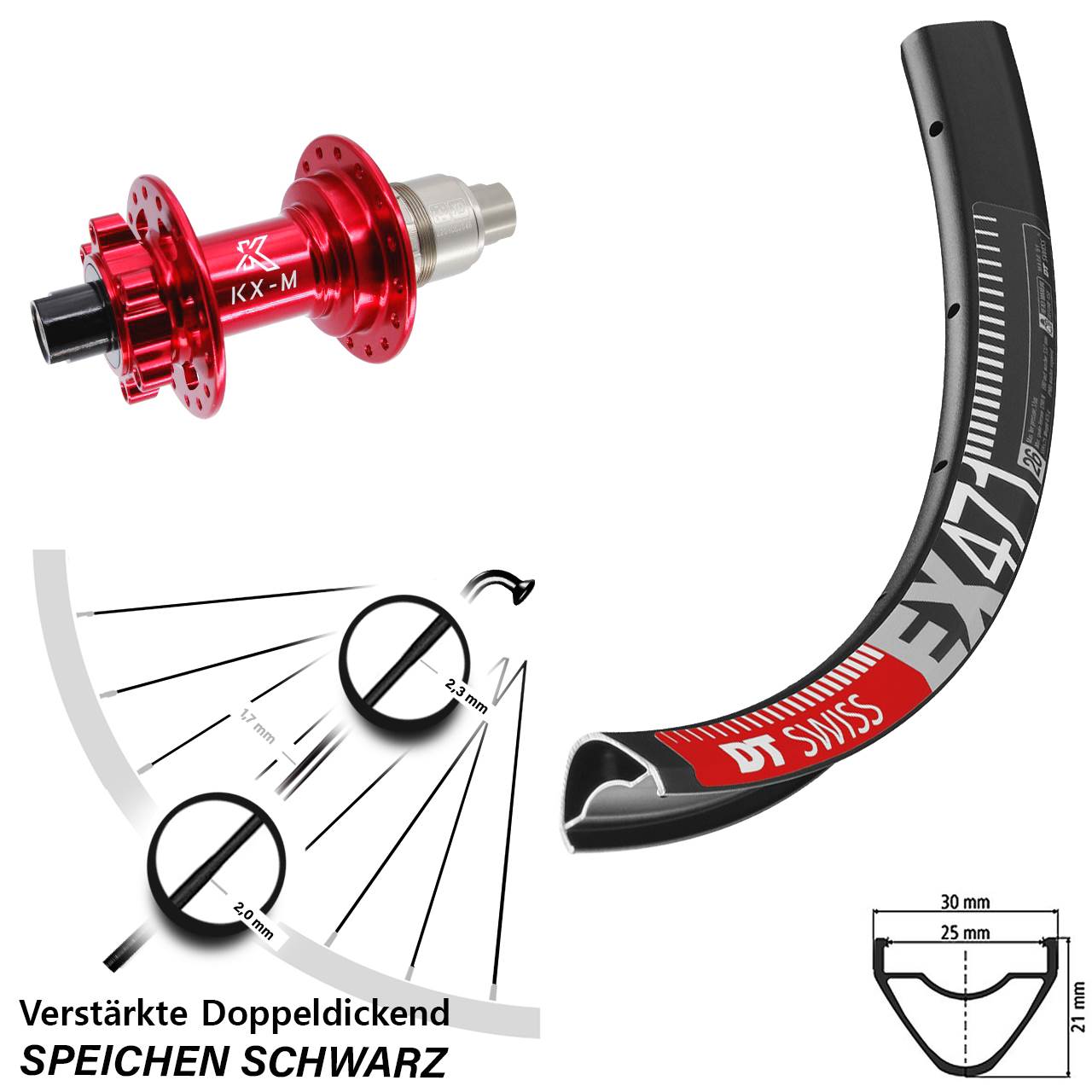 DT Swiss EX471 KX-M rot 29 Zoll Hinterrad 12x142 Disc Sram XD