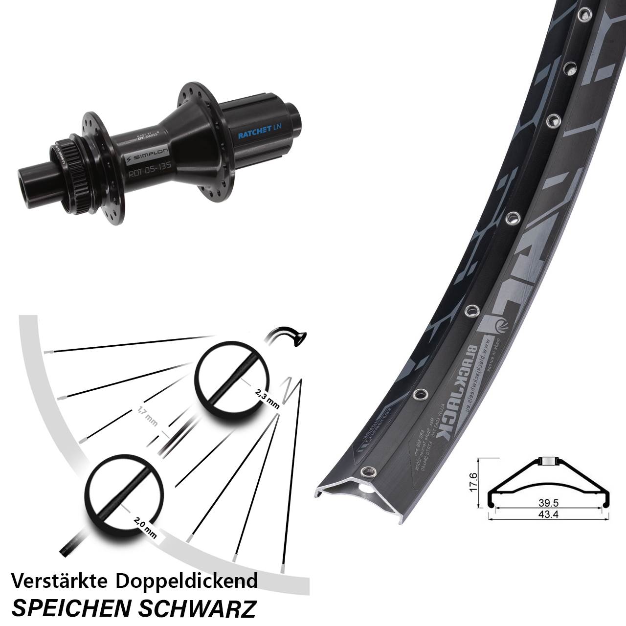 27,5 Zoll Rodi Ready 40 DT Swiss 370 Hybrid Hinterrad Centerlock 12x142 8-11 fach HG