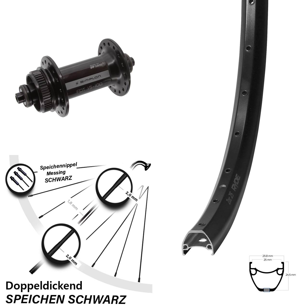 Vorderrad Centerlock für Schnellspanner 29 Zoll Ryde ZAC 25 DT Swiss 370