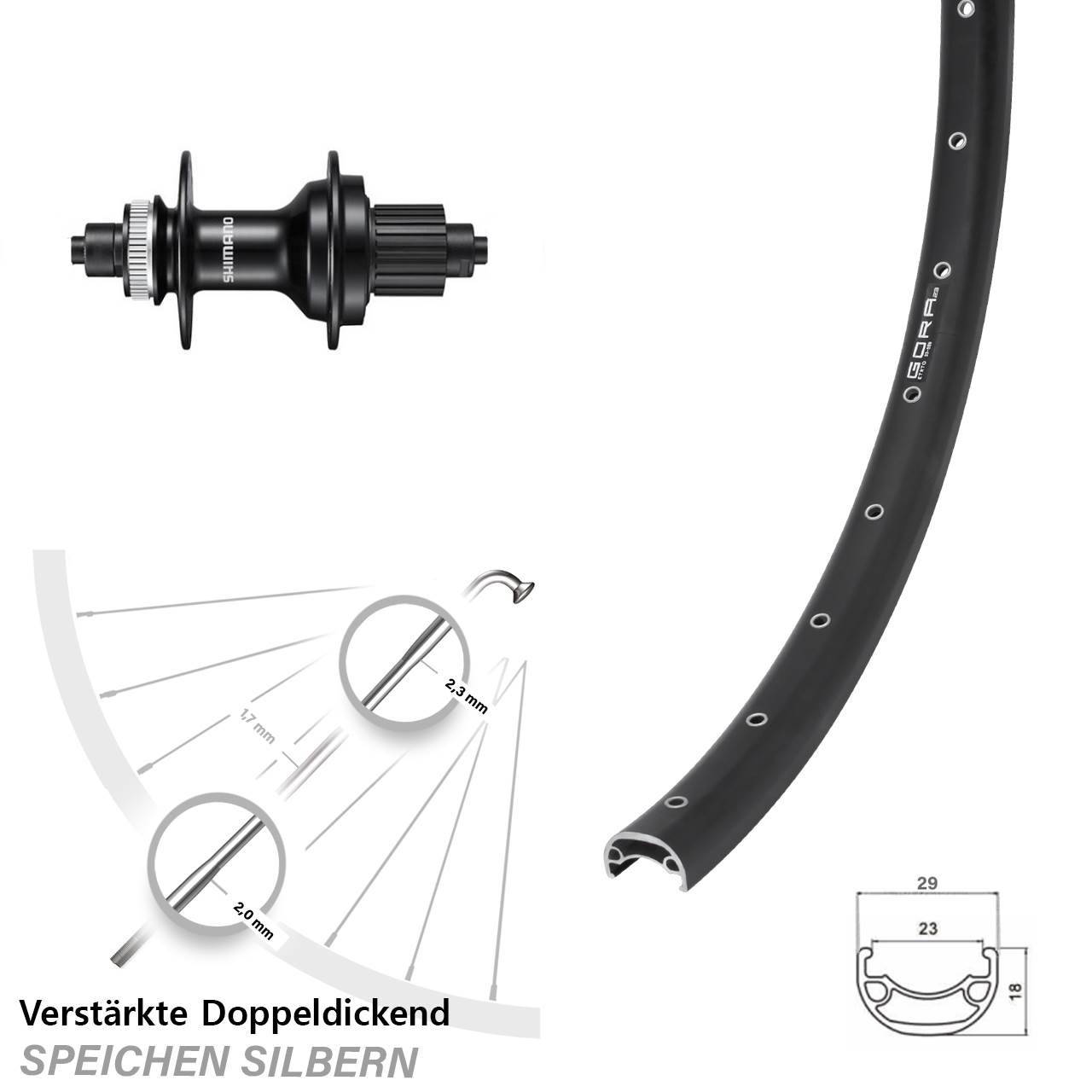 Hinterrad Centerlock für Schnellspanner 28 Zoll Gora 23 Shimano MT500 Micro Spline