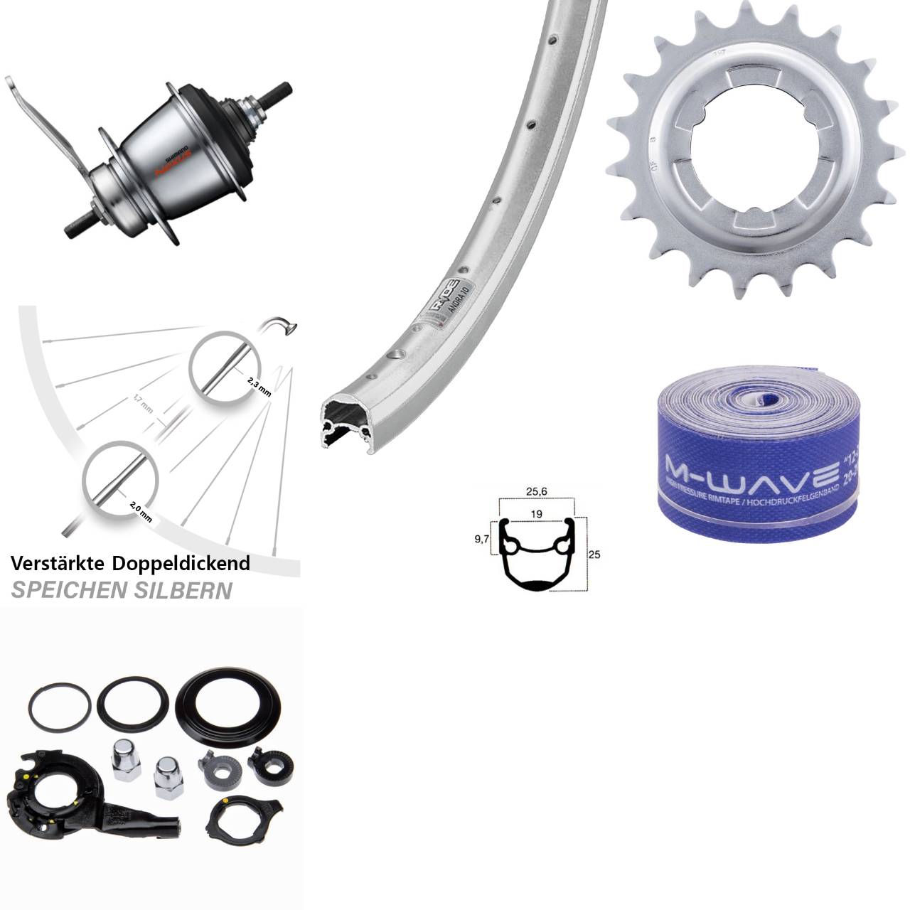 Hinterrad 28 Zoll Ryde Andra 10 silbern Shimano 7 Gang mit Rücktritt