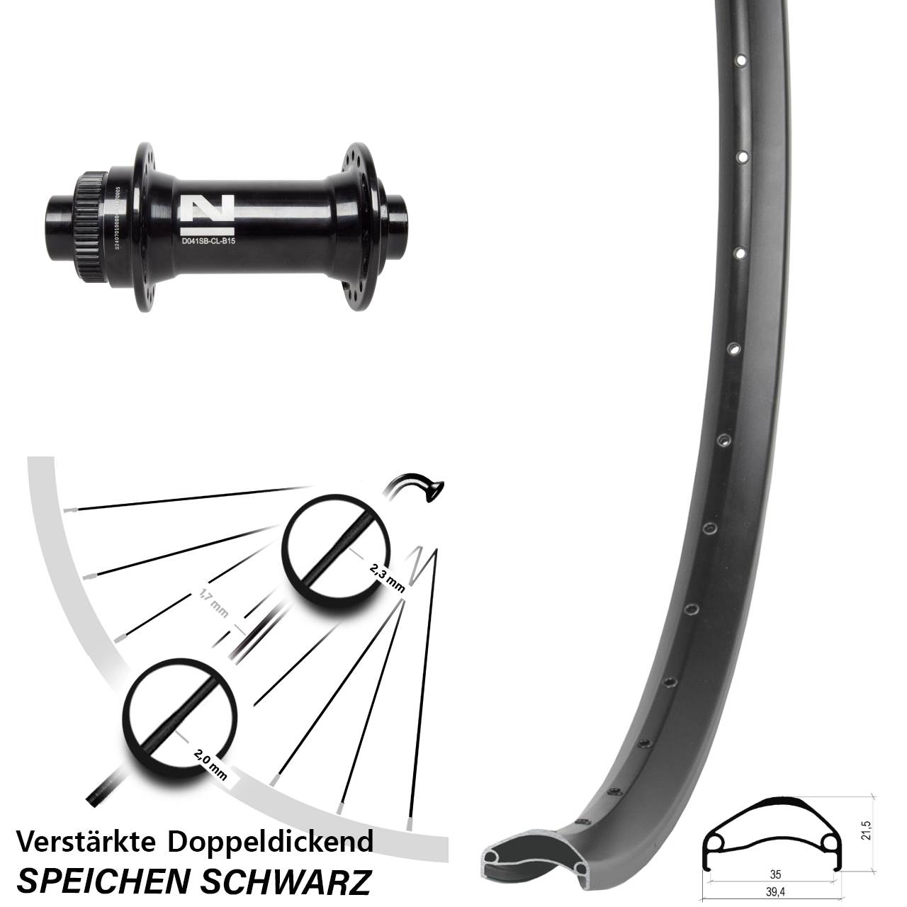 27,5 Zoll Ambrosio E35 Novatec D041 Vorderrad Centerlock 15x110 Boost