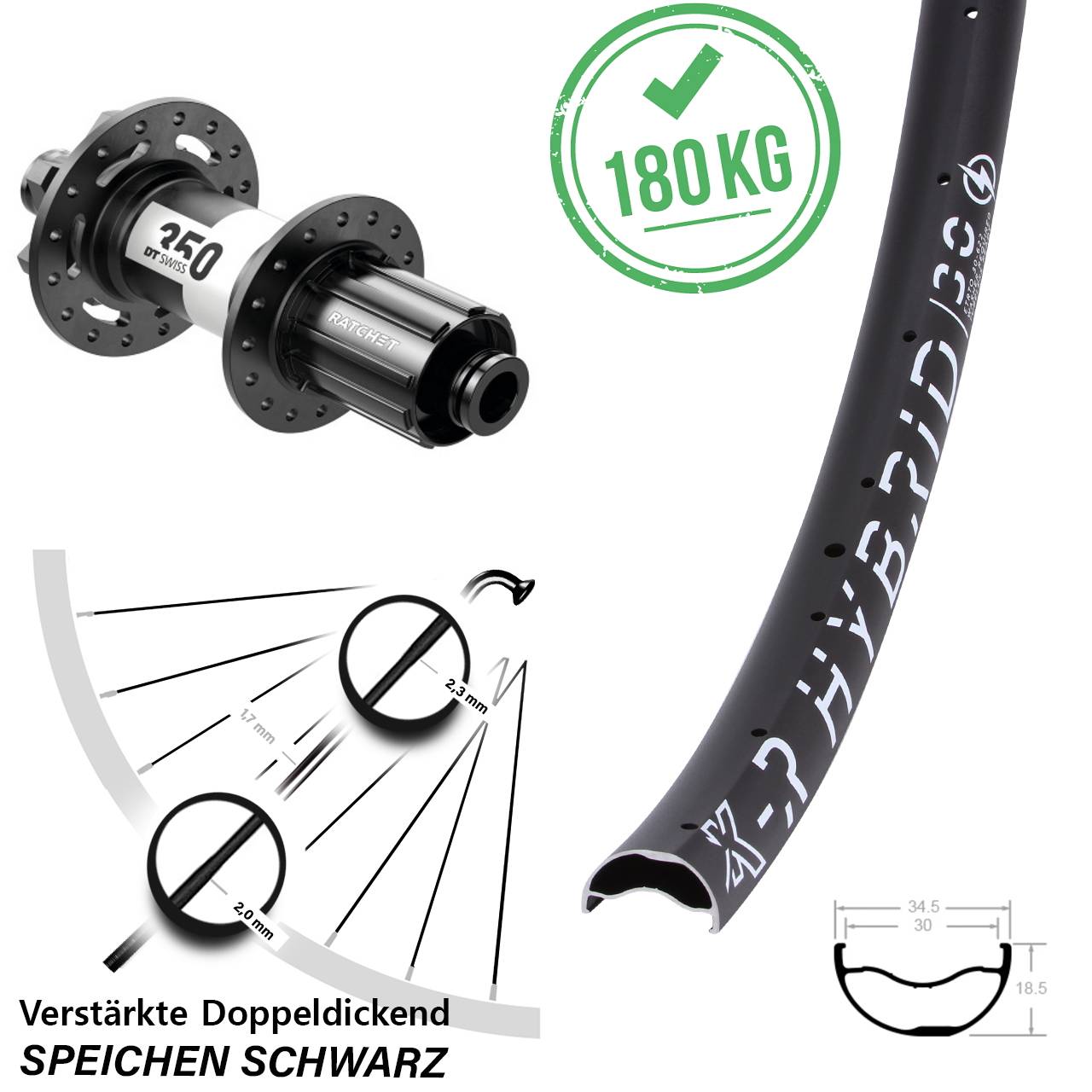 KX-R Hybrid 30 DT Swiss 350 29 Zoll 6-Loch Hinterrad 12x142 8-11 fach