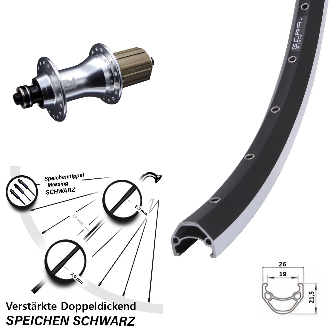 28 Zoll Gora 19 Novatec F162 Laufrad hinten für Schnellspanner 8-12 fach