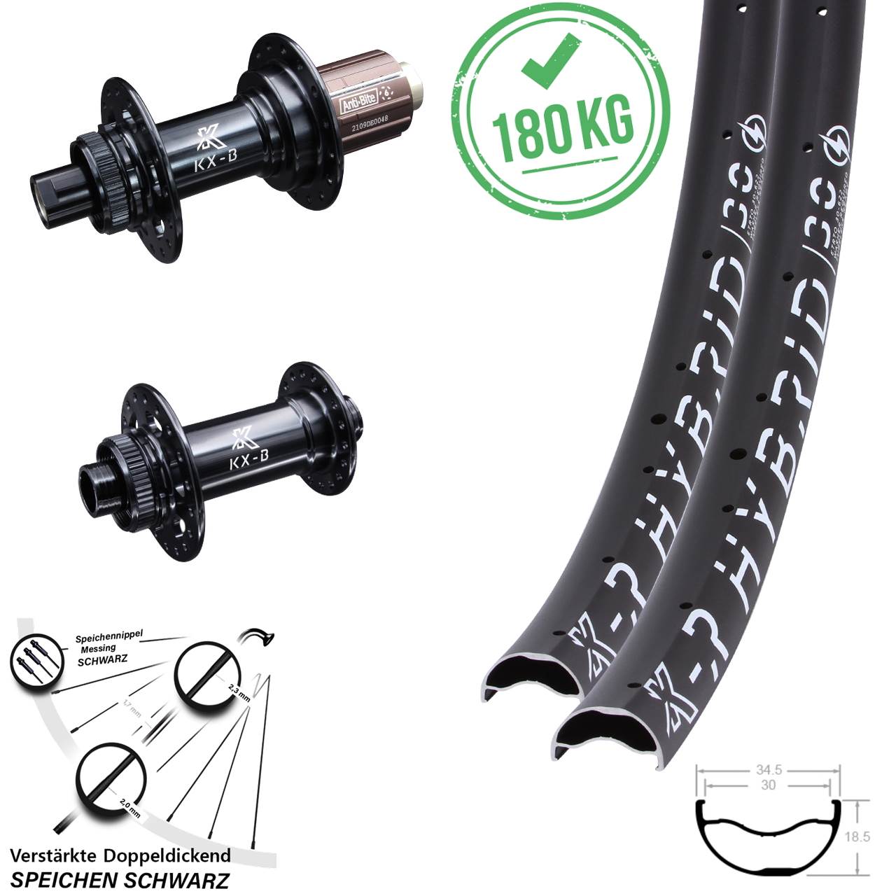 stabiler MTB Enduro 29 Zoll Laufradsatz KX-R Hybrid 30 Boost Centerlock