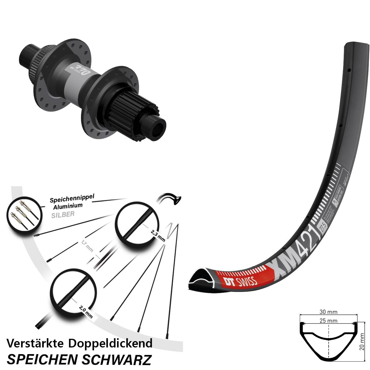 Centerlock Hinterrad 27,5 Zoll DT Swiss XM 421 370 Shimano Micro Spline 12x142