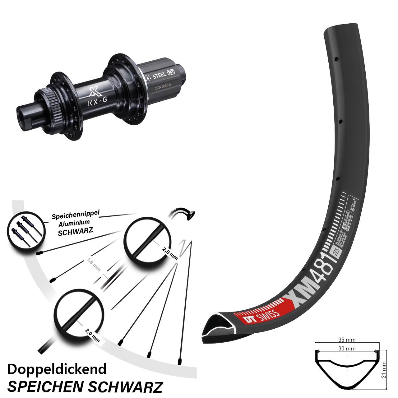 Hinterrad 27,5 Zoll DT Swiss XM 481 KX-GS 8-12 fach 12x142