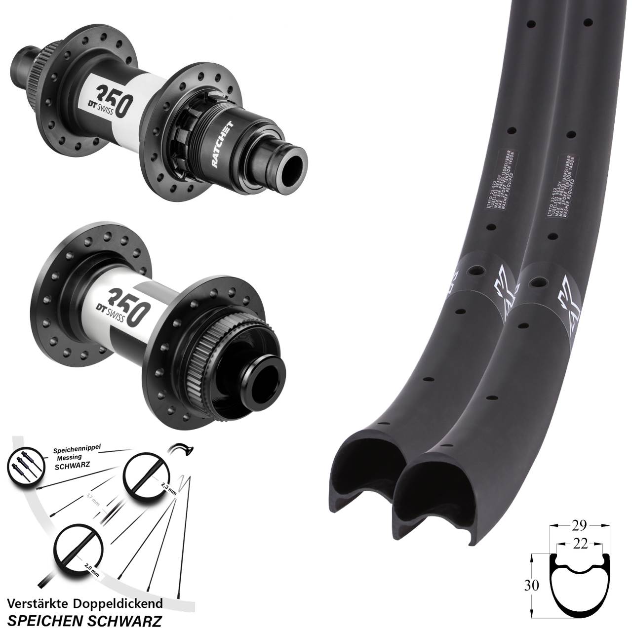 29 Zoll KX-RC Gravel Carbon DT Swiss 350 Road Disc Laufrad-Satz 12x100/142 XDR