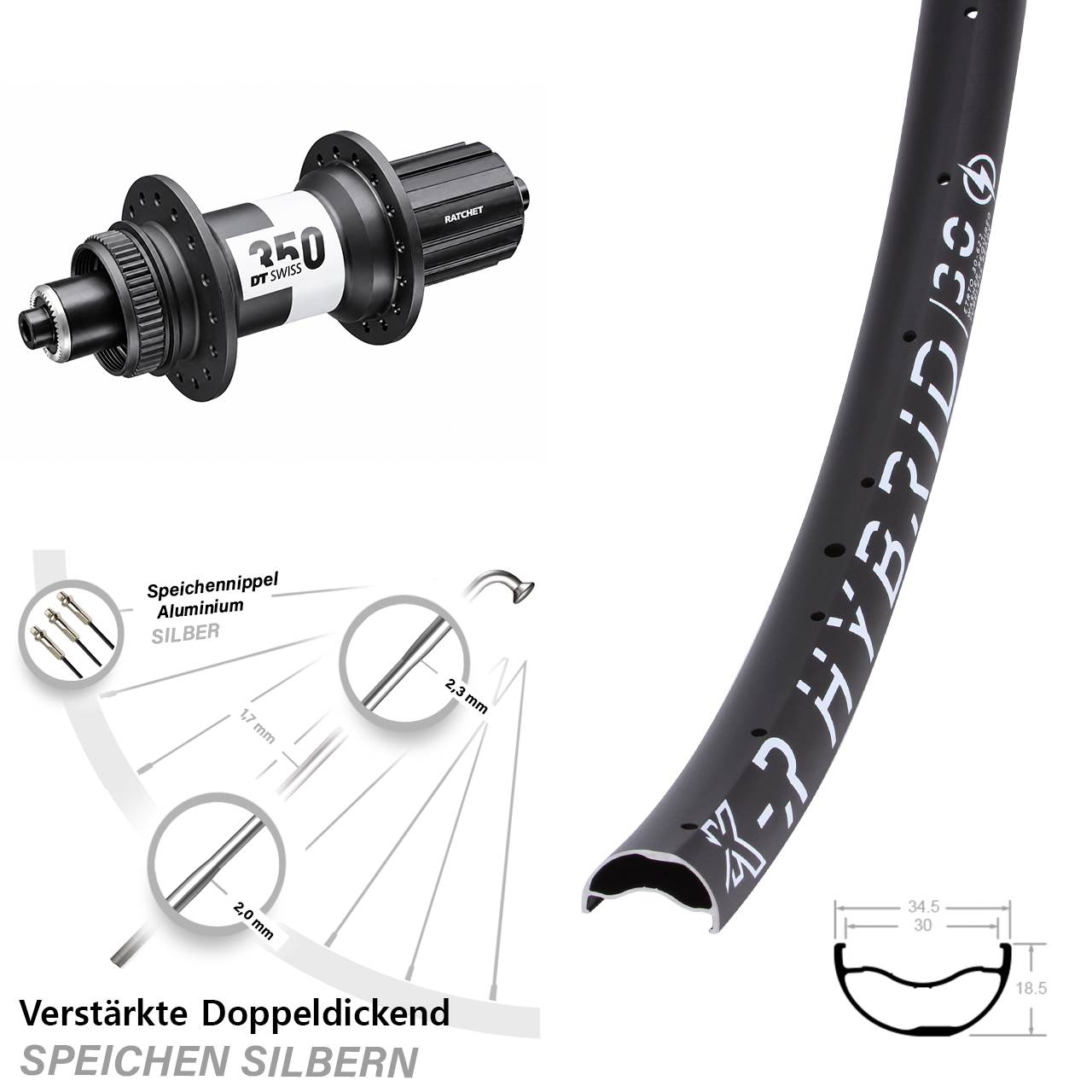 29 Zoll KX-R Hybrid 30 DT Swiss 350 Disc Laufrad für Schnellspanner 8-11 fach
