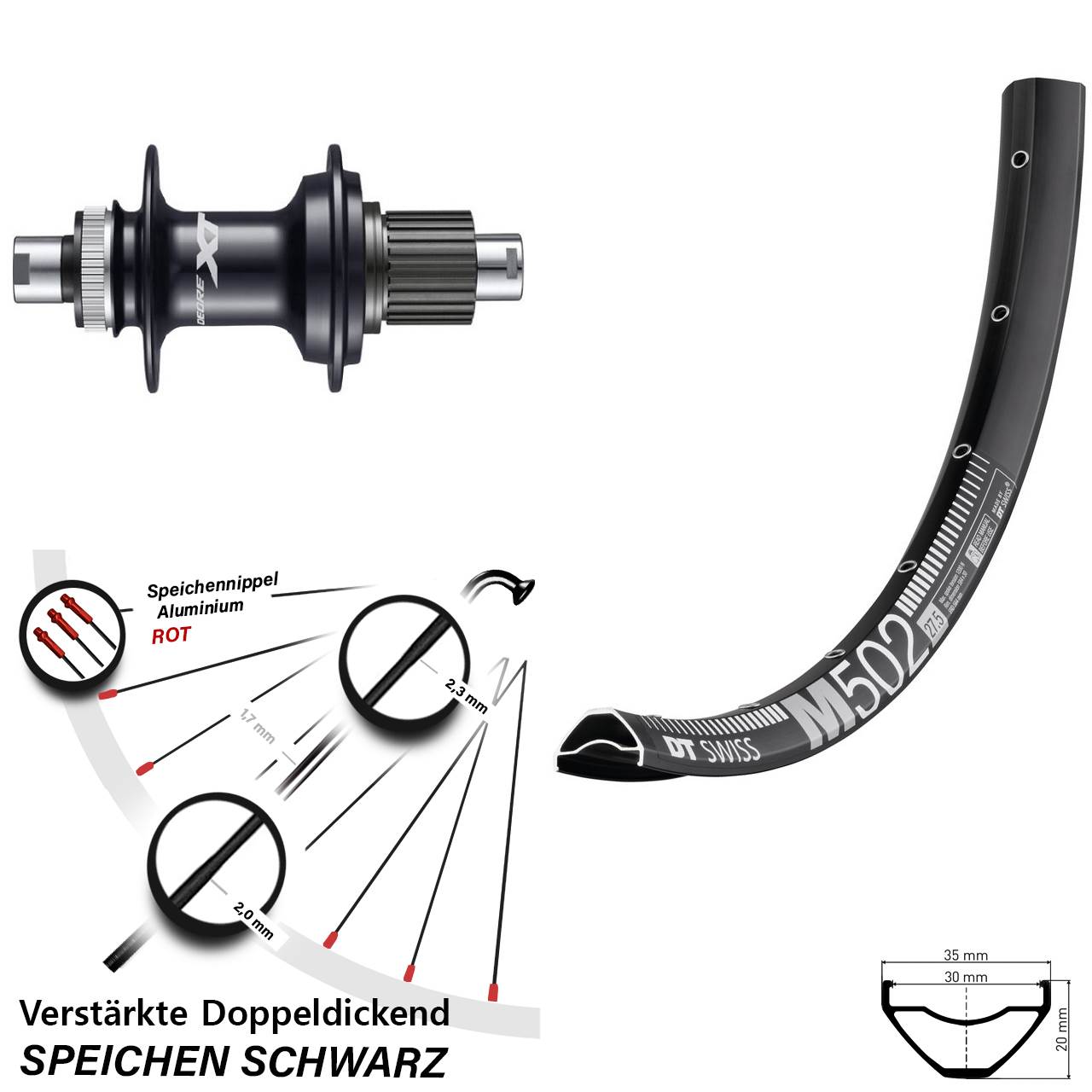 27,5 Zoll DT Swiss M 502 Shimano FH-M8110 Hinterrad Centerlock 12x142 Micro Spline