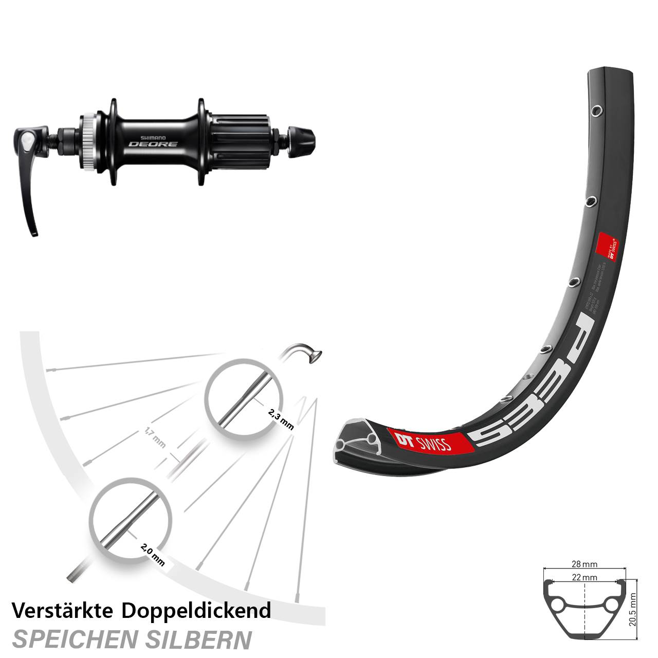 Disc Laufrad für Schnellspanner 26 Zoll DT Swiss 533 D Shimano Deore 8-11 fach