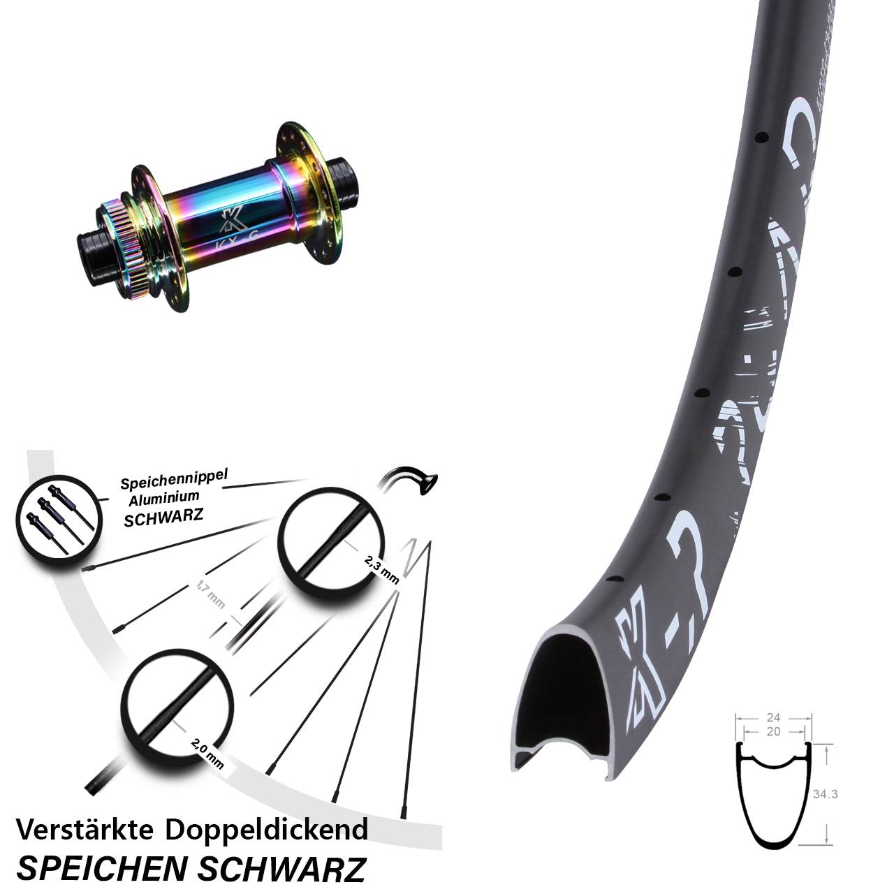 28-29 Zoll KX-R Road verstärkt Oilslick Vorderrad Centerlock 12x100