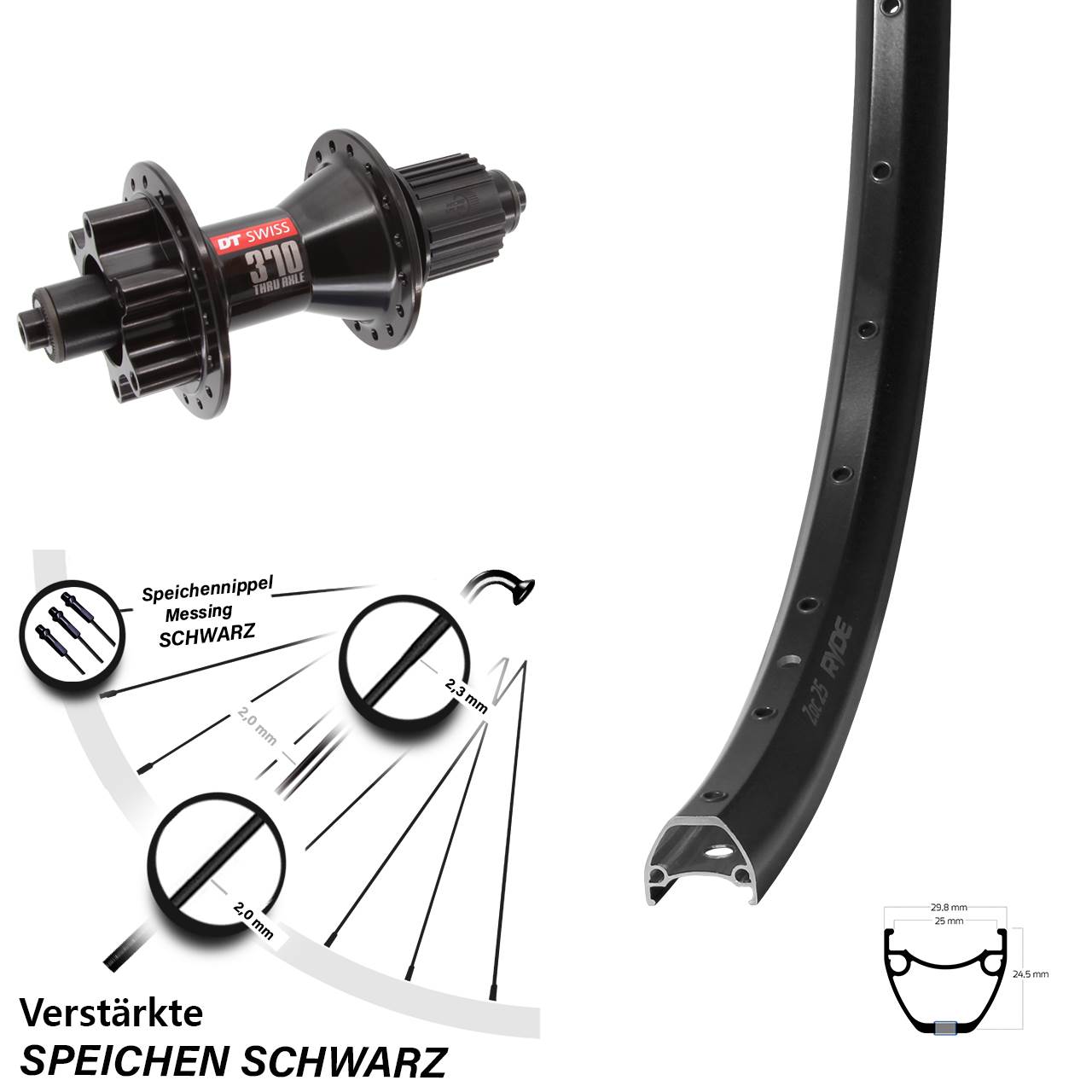 Disc Hinterrad QR 29 Zoll Ryde ZAC 25 DT Swiss 370 Hybrid Shimano Micro Spline