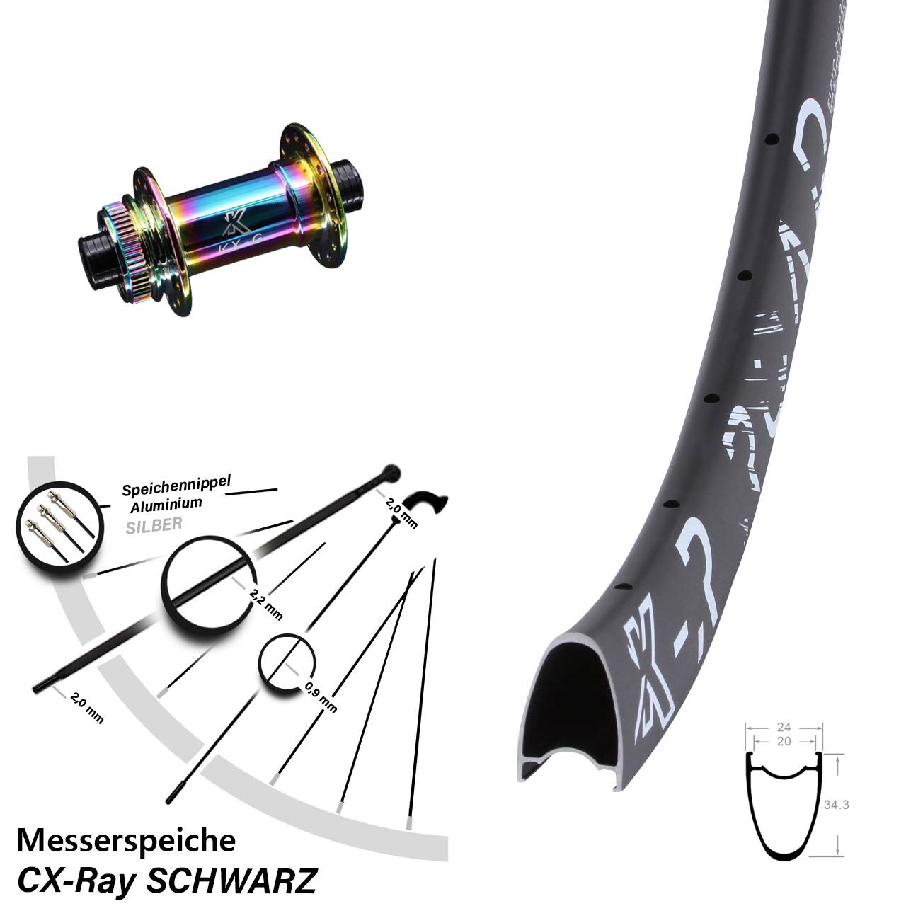 KX-R Road Messerspeiche Oilslick 28 Zoll Disc Laufrad 12x100 CX-Ray