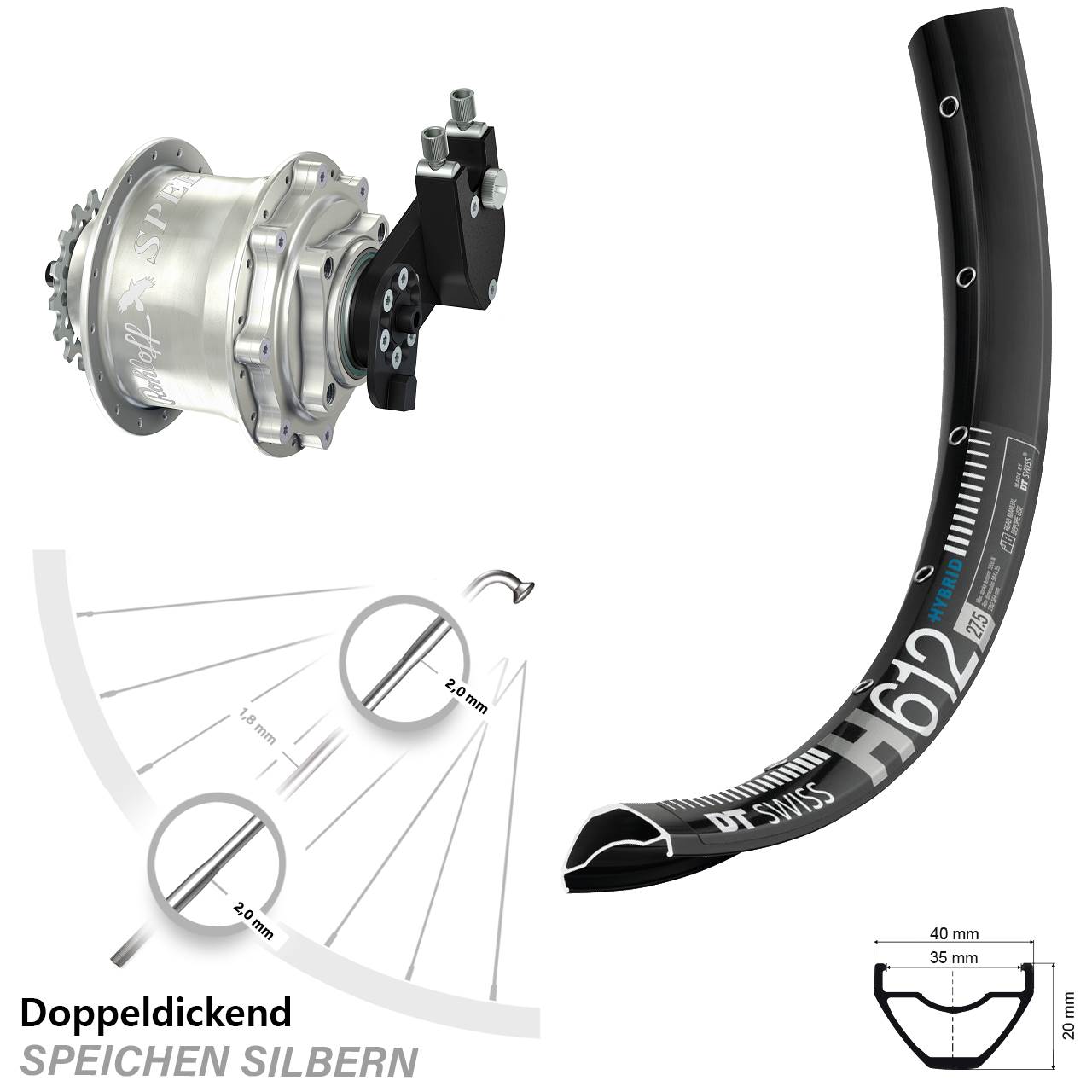 Disc Laufrad 27,5 Zoll DT Swiss H 612 Rohloff 500/14 CC DB OEM Tandem