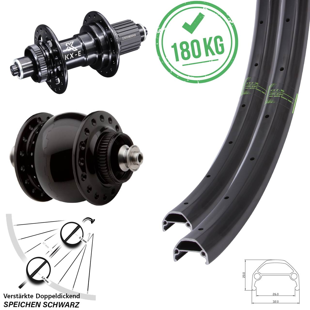 20/26 Zoll KX-Evo SON 28 Centerlock Laufradsatz QR Shimano Micro Spline