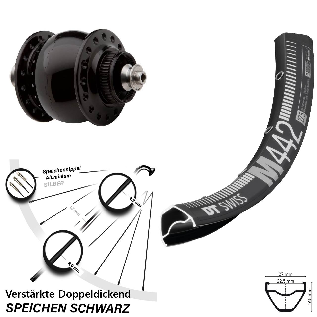 SON 28 DT Swiss M442 28-29 Zoll Disc Laufrad mit Nabendynamo für Schnellspanner