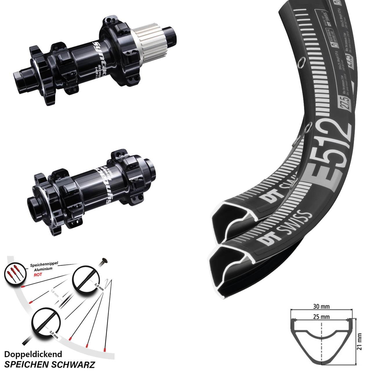 29 Zoll MTB Enduro Laufradsatz Syntace Boost Straightpull DT Swiss E 512 Micro Spline