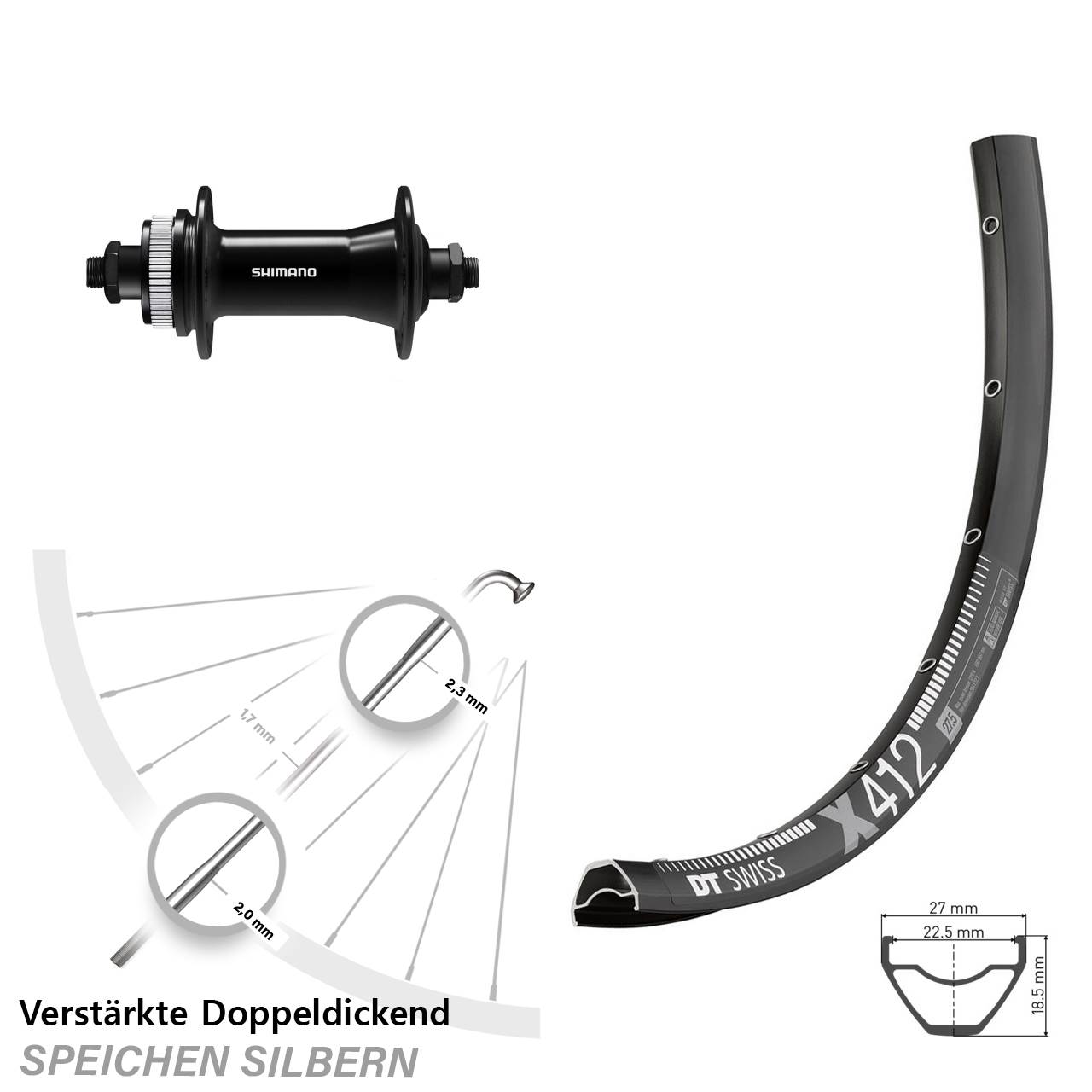 Disc Vorderrad QR 28-29 Zoll DT Swiss X 412 Shimano HB-QC400