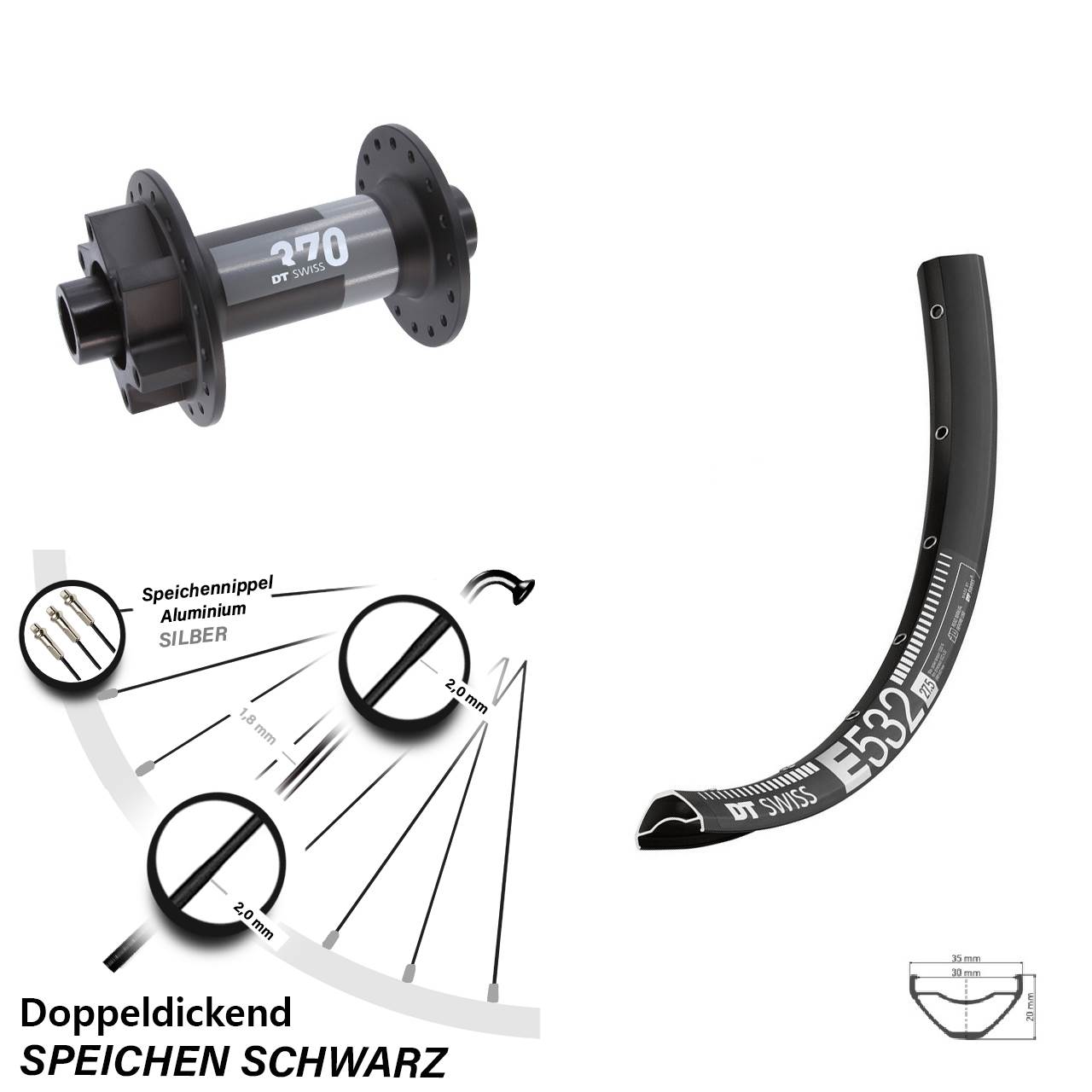 Disc Laufrad 27,5 Zoll DT Swiss E 532 DT Swiss 370 15x110 Boost