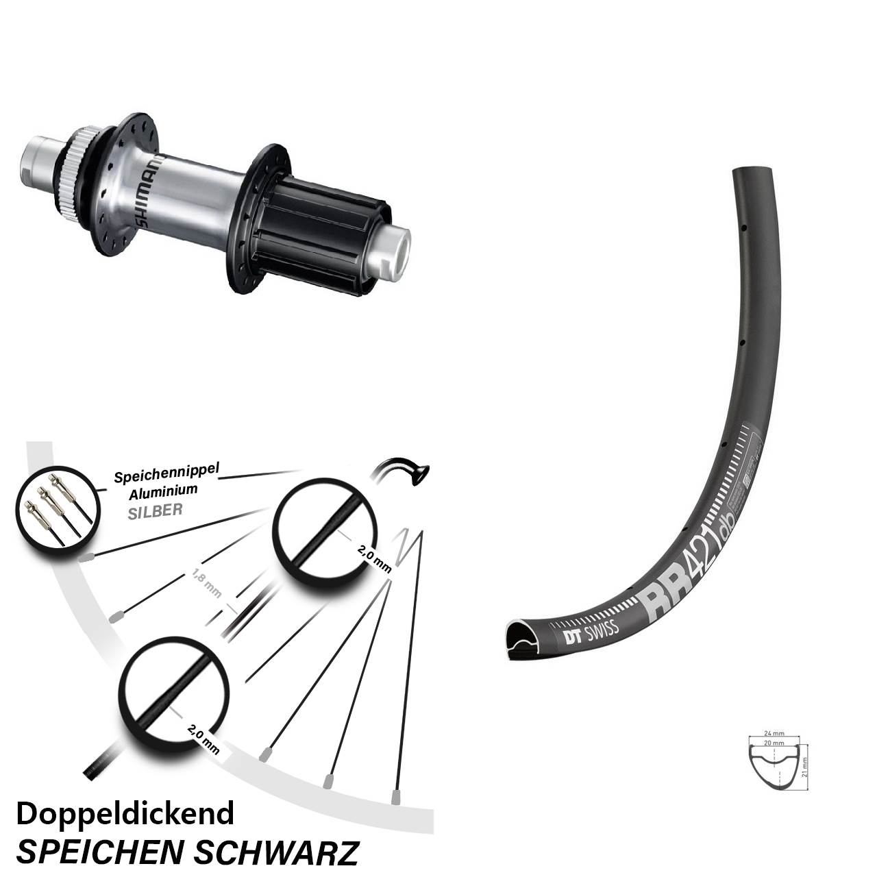 28 Zoll Hinterrad DT Swiss RR 421 DB mit Shimano FH-RS770 Nabe