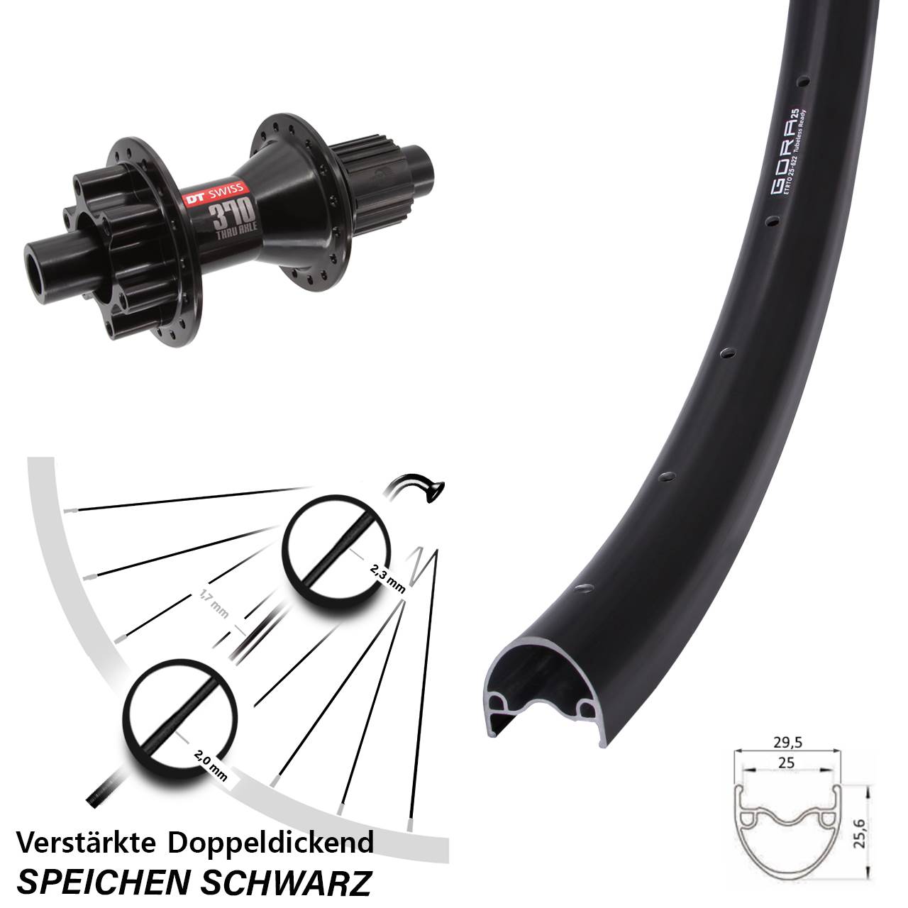 Hinterrad 6-Loch 12x142 28-29 Zoll Gora 25 DT Swiss 370 Hybrid Shimano Micro Spline