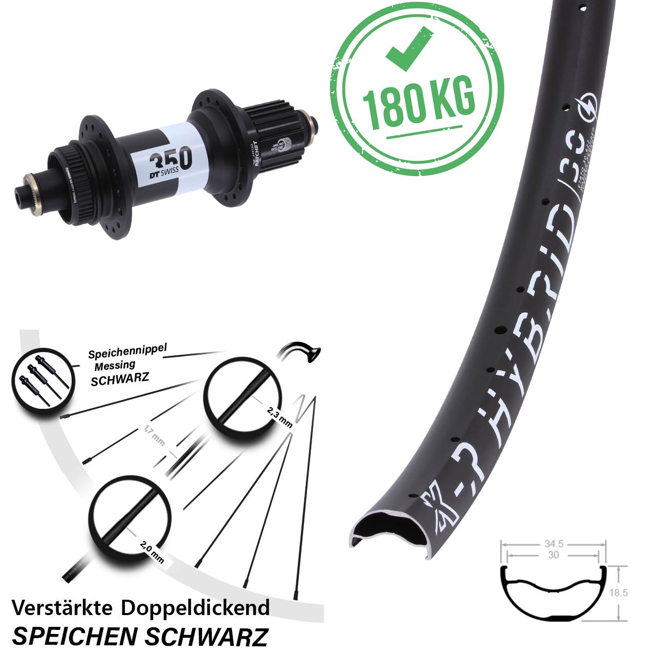 Disc Laufrad 29 Zoll KX-R Hybrid 30 DT Swiss 350 Shimano Micro Spline für Schnellsp.