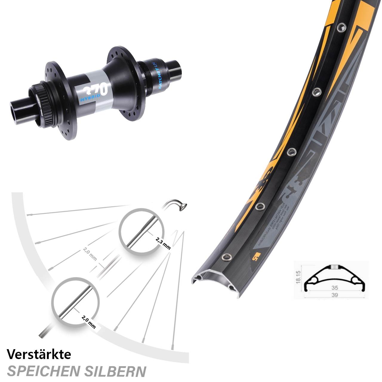 Rodi TRYP 35 DT Swiss Hybrid 370 27,5 Zoll Centerlock Hinterrad 12x148 SRAM XD