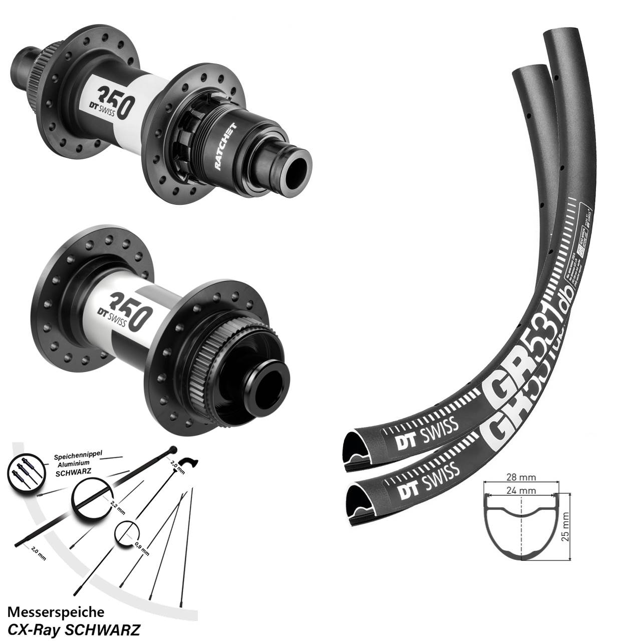 DT Swiss GR 531-350 Road 28-29 Zoll Disc Laufrad-Satz 12x100/142 CX-Ray XDR