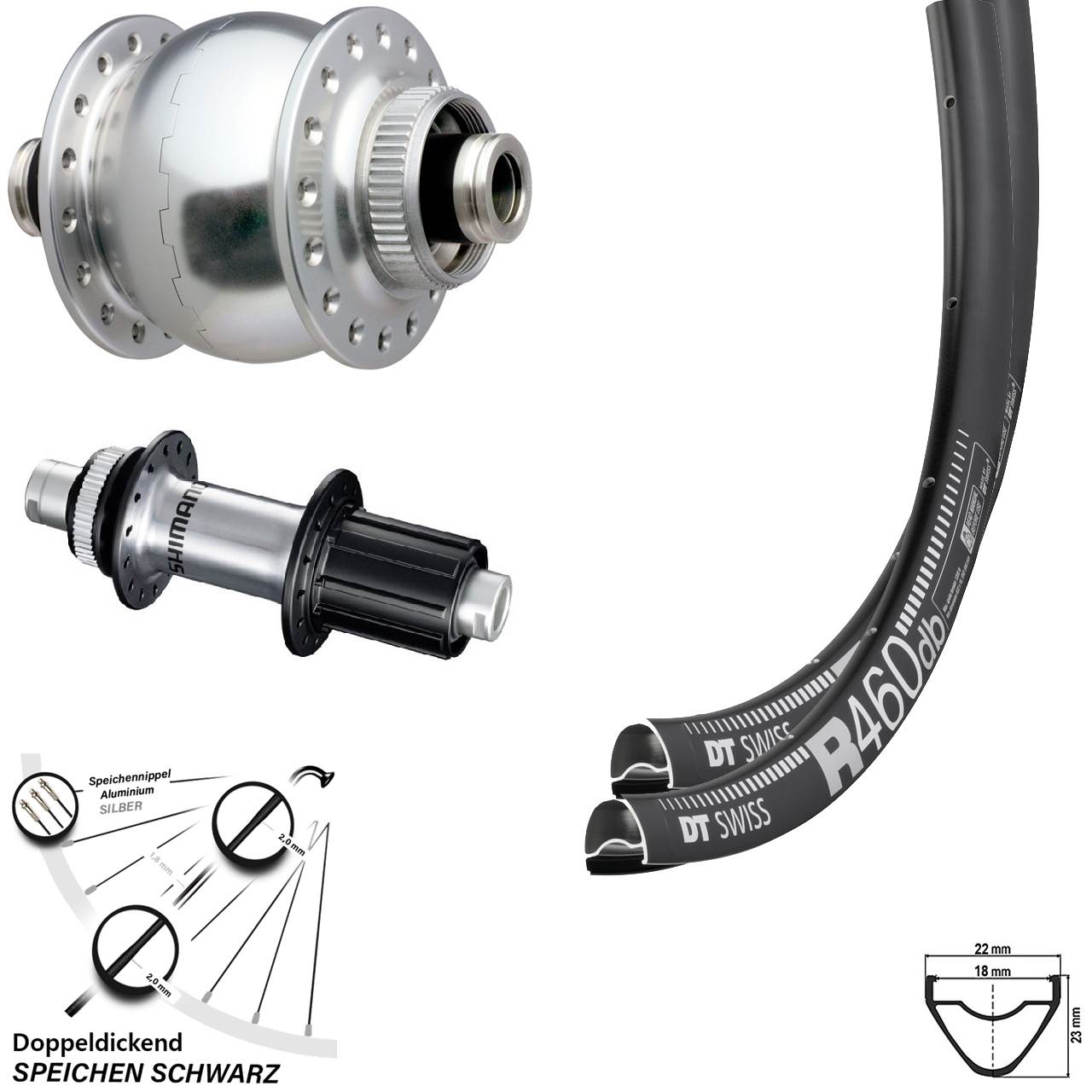 Centerlock Laufradsatz 28 Zoll DT Swiss R 460 SON delux Shimano GRX silbern Steckachse