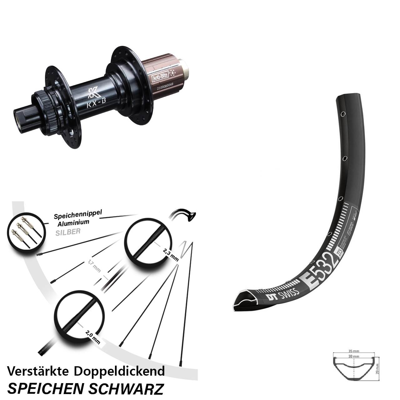 DT Swiss E532 KX-B 27,5 Zoll Hinterrad Centerlock 12x148 Boost 8-12 fach