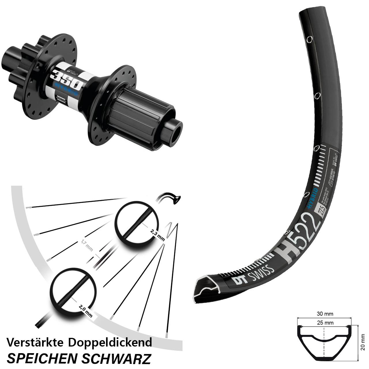 verstärkt H522 DT Swiss 350 Hybrid 29 Zoll Disc Hinterrad 12x148 Boost 8-11 fach HG