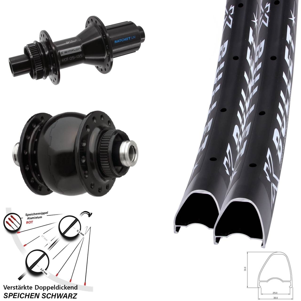 Laufradsatz Disc 12x100/142 28 Zoll KX Bullet OS DT Swiss 370 Hybrid SON delux 8-11 fach