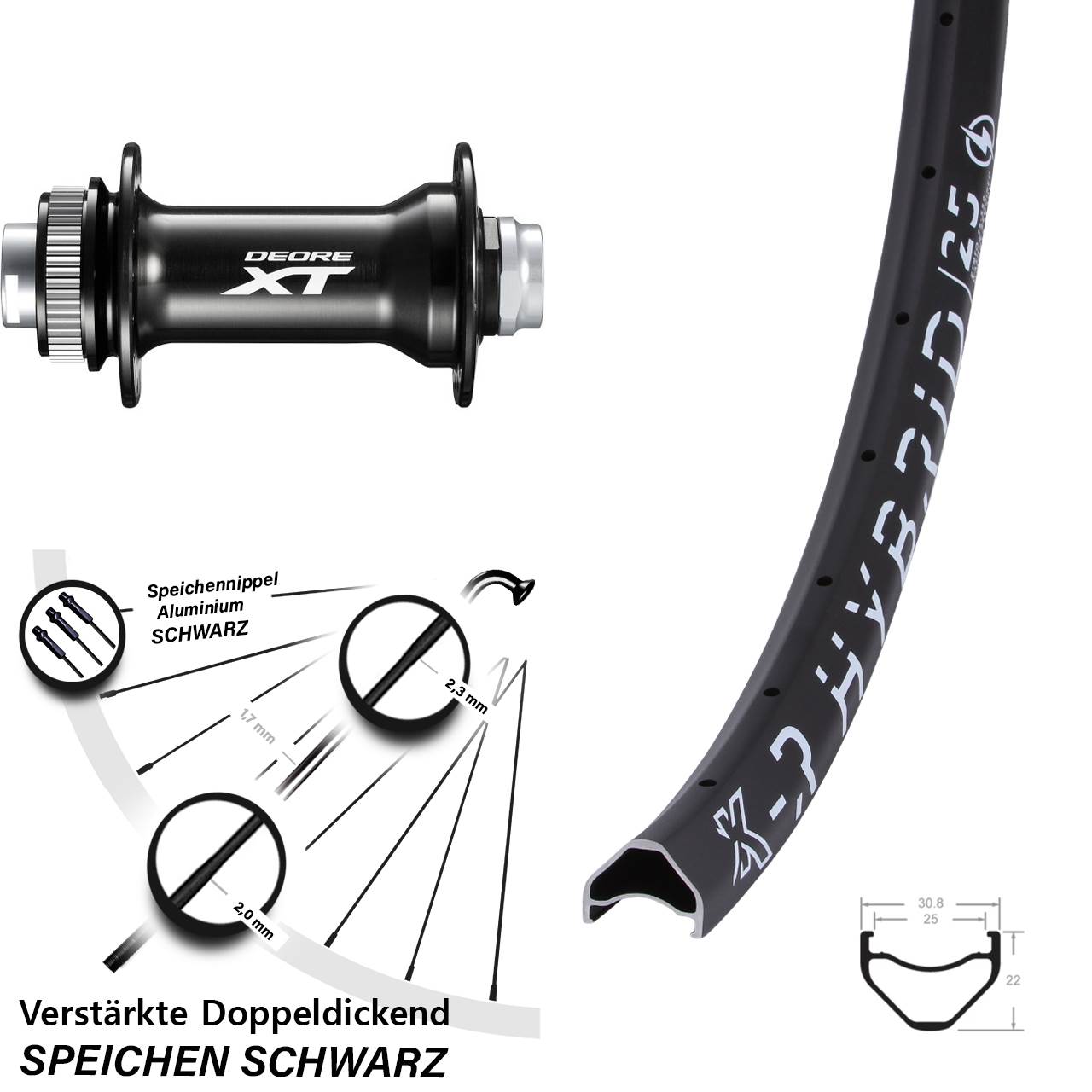 KX-R Hybrid 25 Shimano Deore XT 29 Zoll Centerlock Vorderrad 15x110 Boost