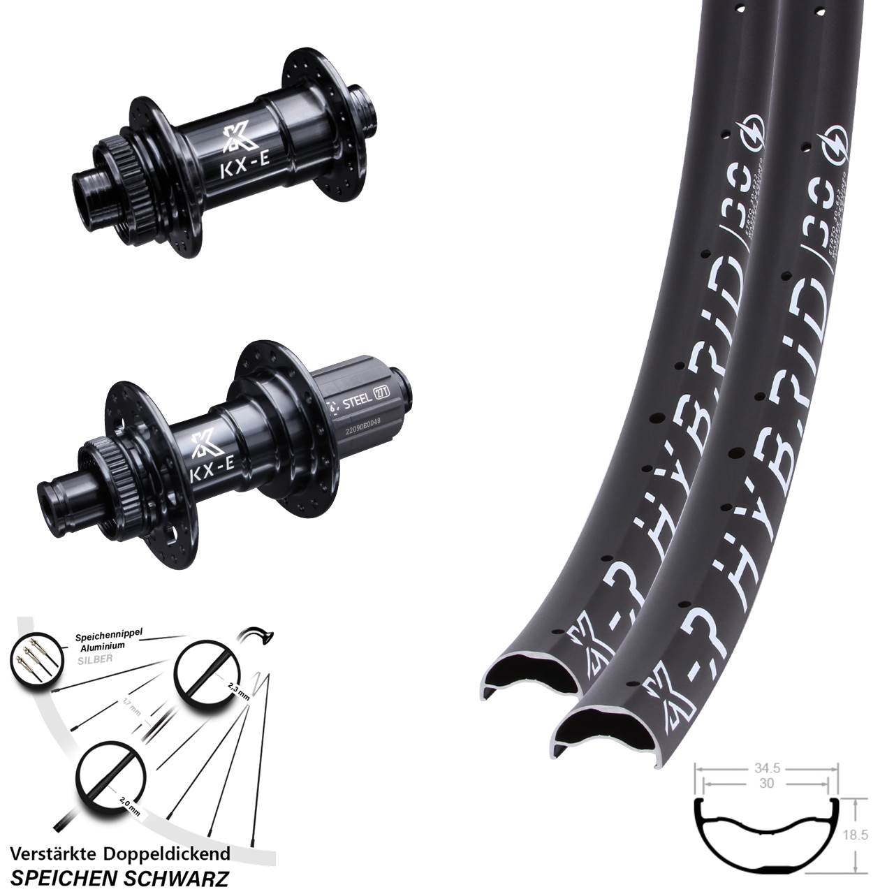 29 Zoll KX-ER Hybrid 30-622 ETRTO verstärkt E-Bike Steckachse 100x142 mm Centerlock