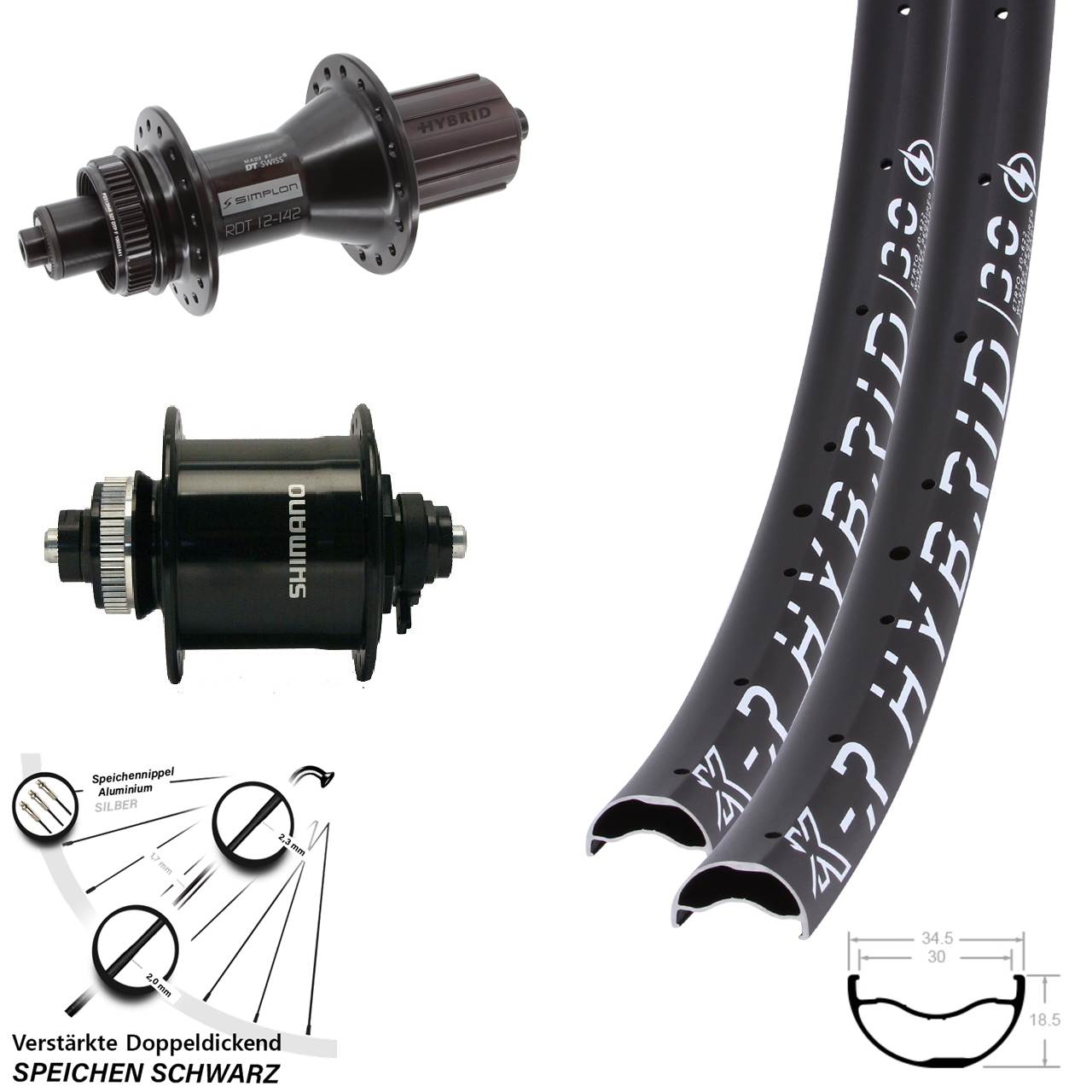 29 Zoll KX-R Hybrid 30 DT Swiss 370 Hybrid DH-UR700 Disc Laufrad-Satz QR 8-11 fach