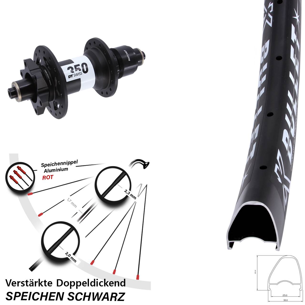 KX Bullet OS DT Swiss 350 28-29 Zoll Disc Hinterrad für Schnellspanner SRAM XD