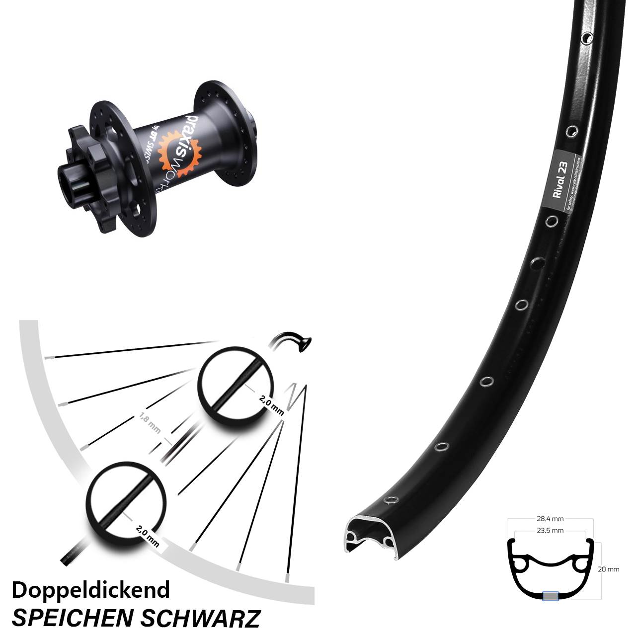 Ryde Rival 23 DT Swiss 350 650B 6-Loch Vorderrad 15x100