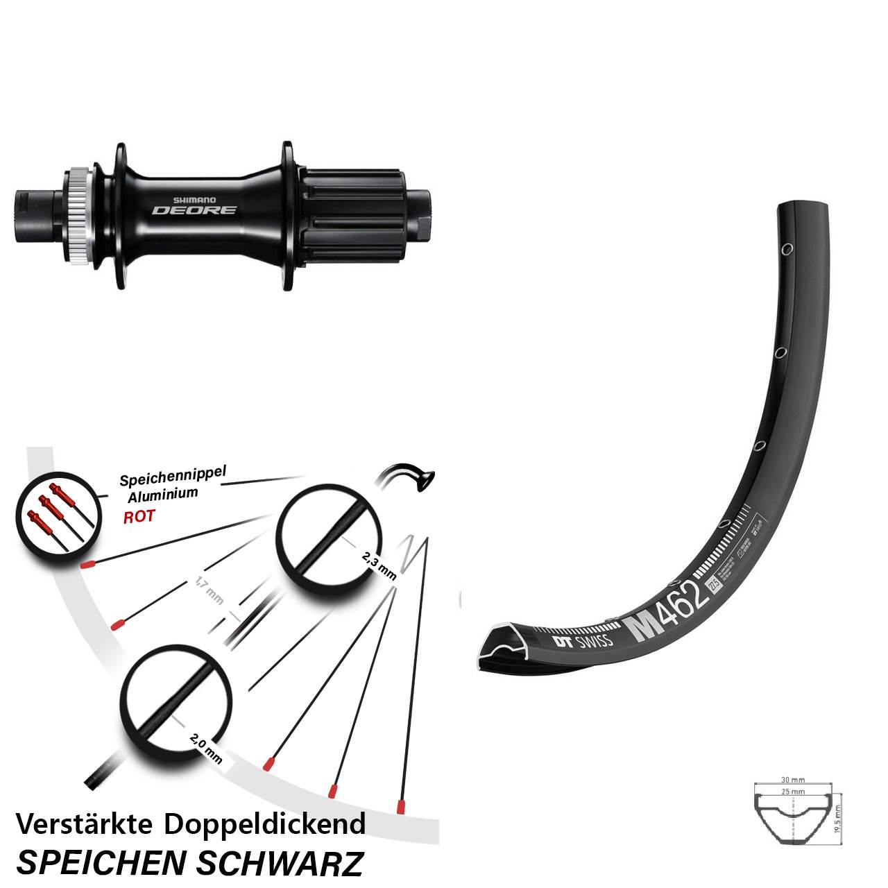 DT Swiss M 462 Shimano Deore 27,5 Zoll Disc Hinterrad 12x148 8-11 fach HG