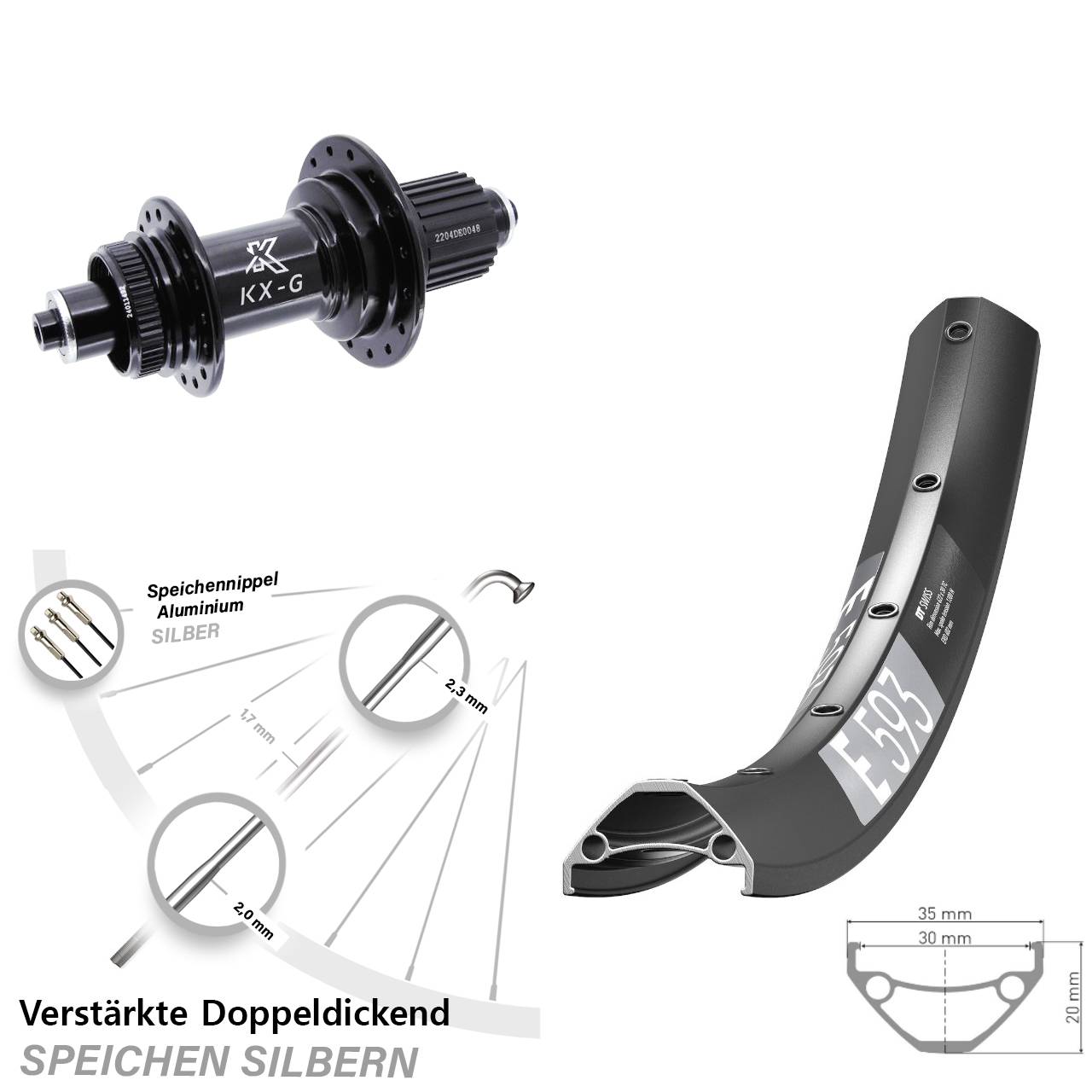 Centerlock Hinterrad 29 Zoll DT Swiss E 593 KX-GS verstärkt Micro Spline QR