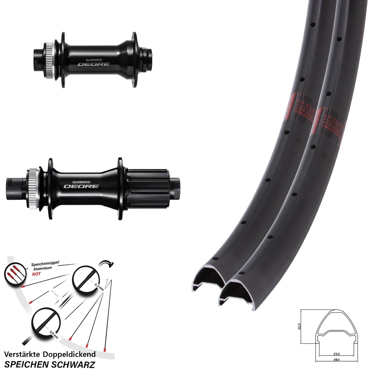 27,5 Zoll KX Clue Shimano Deore Boost Disc Laufrad-Satz 15x110 12x148 Boost 8-11 fach HG